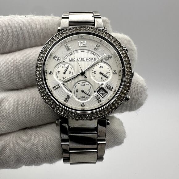 Michael Kors MK5353 Silver-Tone Crystal Bezel Chronograph Quartz Watch main image 9